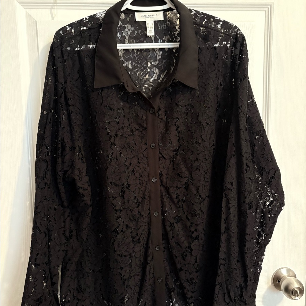 Penningtons Black Lace Button Down Shirt